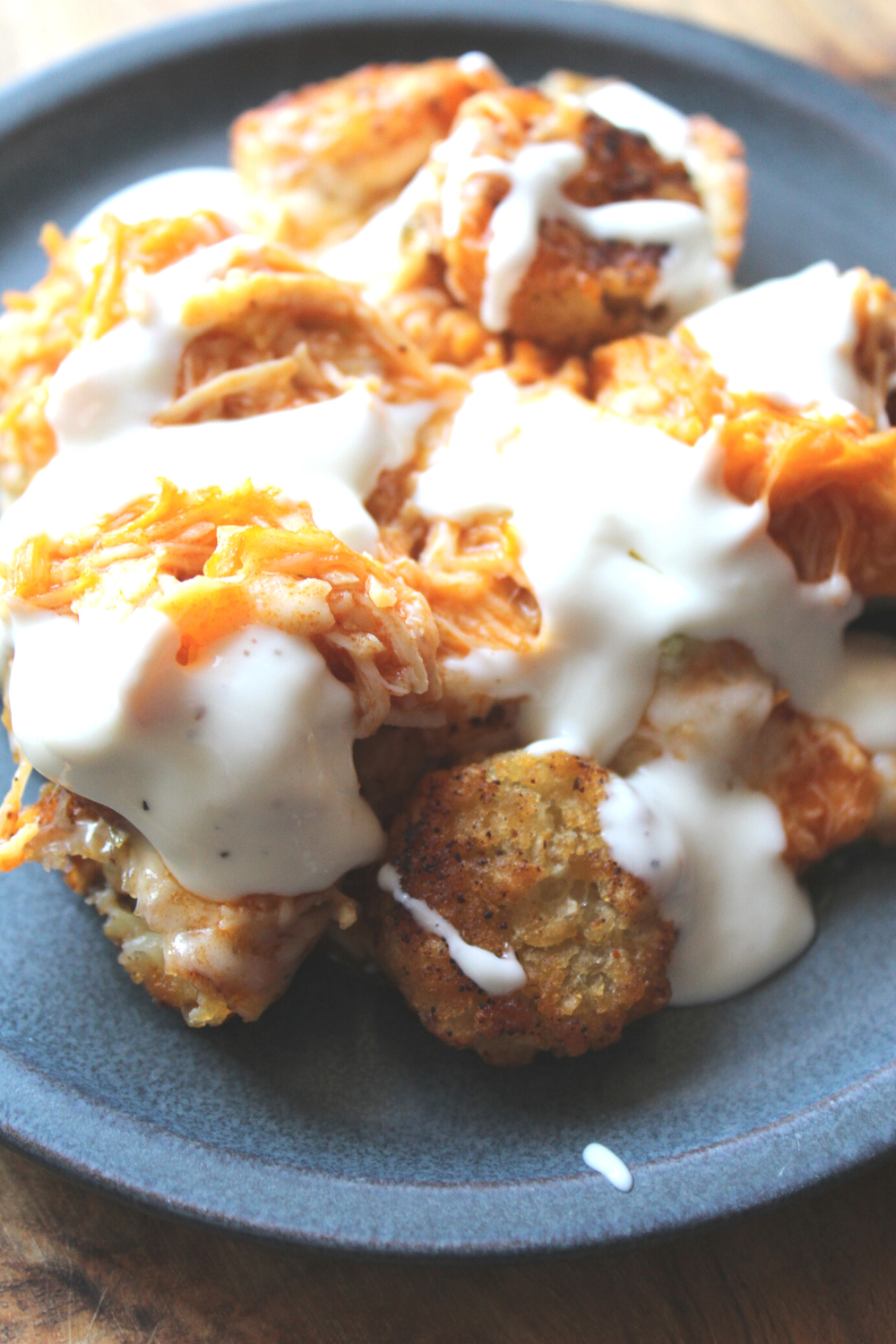 Buffalo Chicken Totchos Tater Tot Nachos with Blue Cheese Dressing Best Football Food Recipes My Farmhouse Table