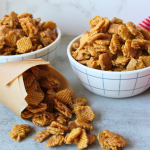 Caramel Crispix Snack Mix Easy Homemade Holiday Gift The Best Microwaved Caramel Snack Mix My Farmhouse Table