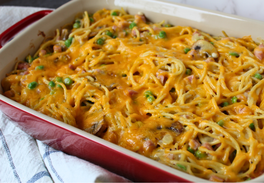 Leftover Ham Tetrazzini Casserole Easy Recipe Simple Creamy Ham Tetrazzini with Peas My Farmhouse Table