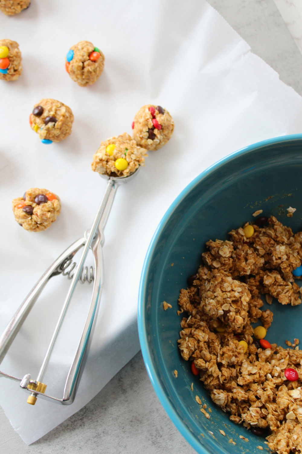 Monster Cookie Protein Balls Oatmeal Peanut Butter and Flaxseed Meal Easy Recipe My Farmhouse Table