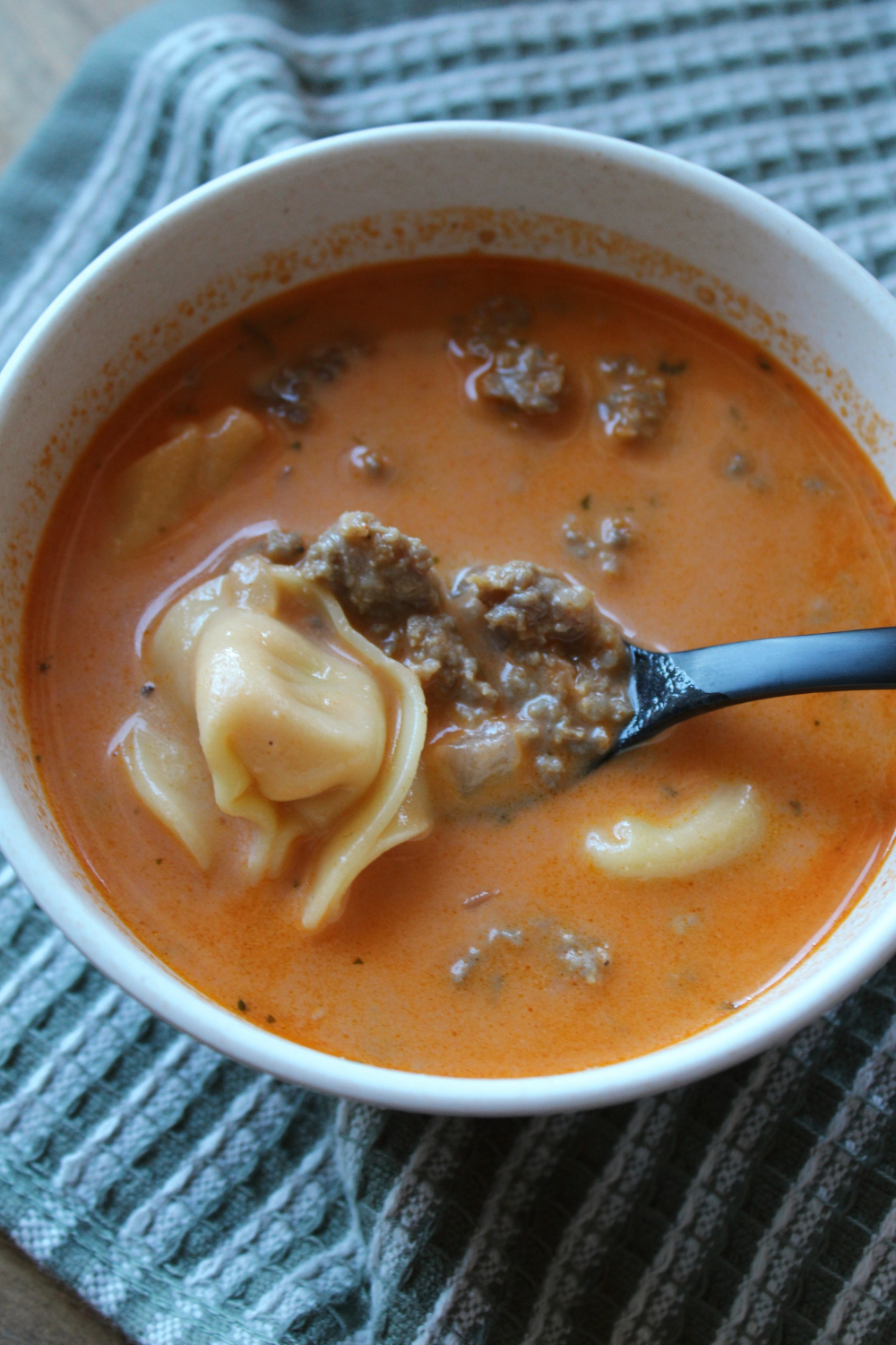 Tomato Tortellini Soup with Sausage Creamy Crockpot Easy Slow Cooker Weeknight Meal My Farmhouse Table