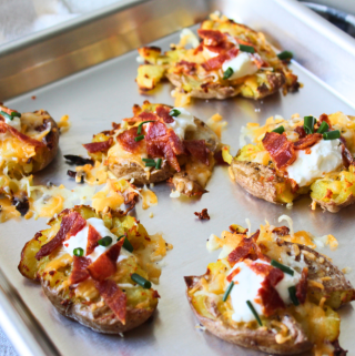 Easy Loaded Smashed Potatoes Baked Potato Recipe for Grilling Potato Side Crispy Crash Potatoes My Farmhouse Table