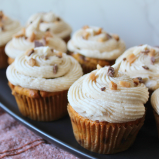 Toffee Pumpkin Cupcakes Recipe Easy Fall Desserts Caramel Crunch Pumpkin Cake Pumpkin Spice Cupcakes with Cinnamon Cream Cheese Frosting My Farmhouse Table