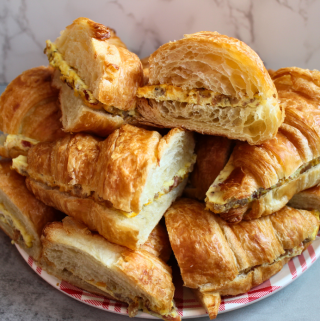 Croissant Breakfast Sandwiches Sausage, Egg, and Cheese Breakfast Croissants, Make Ahead Breakfast Croissants Sheet Pan Scrambled Eggs Breakfast Meal Prep Ideas My Farmhouse Table