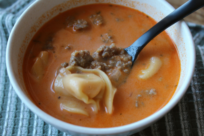 Tomato Tortellini Soup with Sausage Creamy Crockpot Easy Slow Cooker Weeknight Meal My Farmhouse Table
